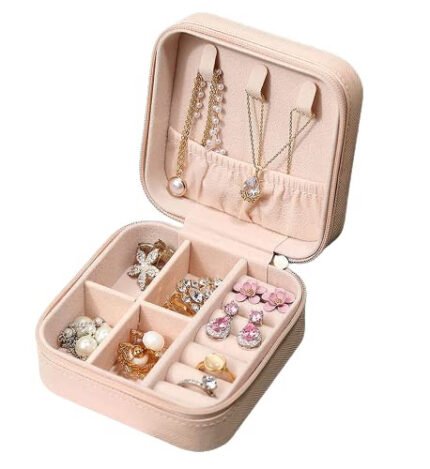 Mini PU Leather Jewelry Box - Beige - Heavy
